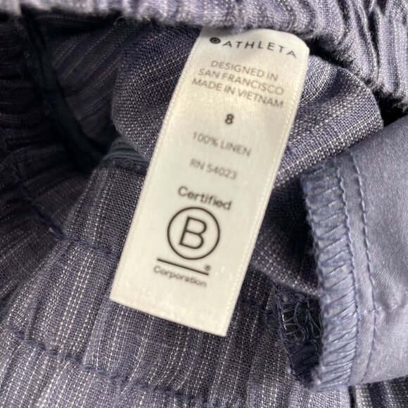 Athleta Womens Cabo Linen Textured Wide Leg Pants Blue Loose Fit Pockets Size 8 - Picture 7 of 12